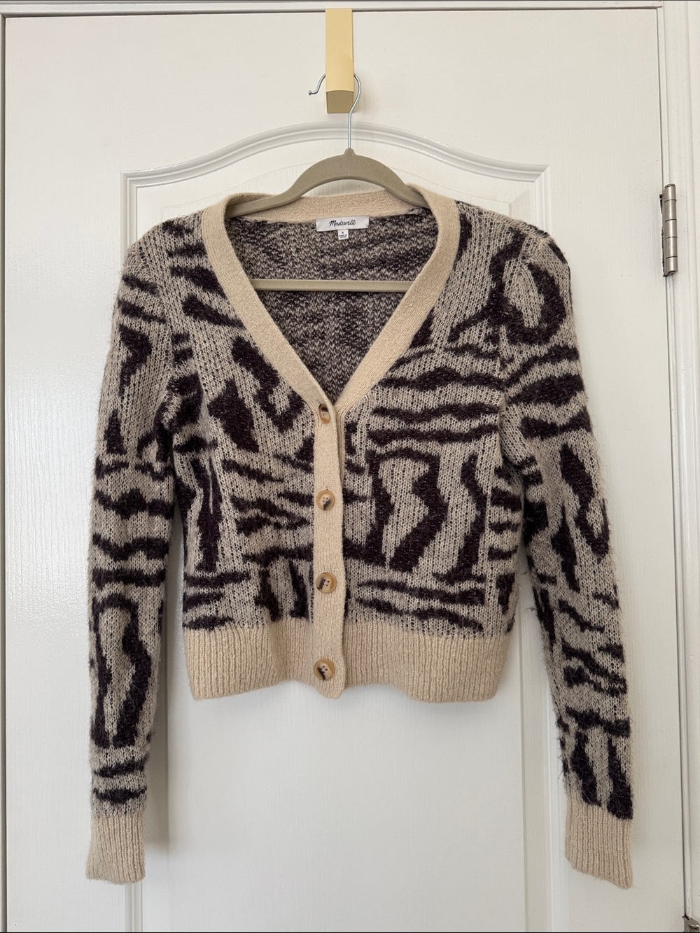 Madewell Zebra-Print V-Neck Cardigan - Cream & Brown